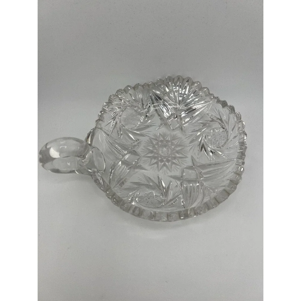 Vintage American Brilliant‎ Cut Crystal Glass Decor Sawtooth Edges Handled Nappy